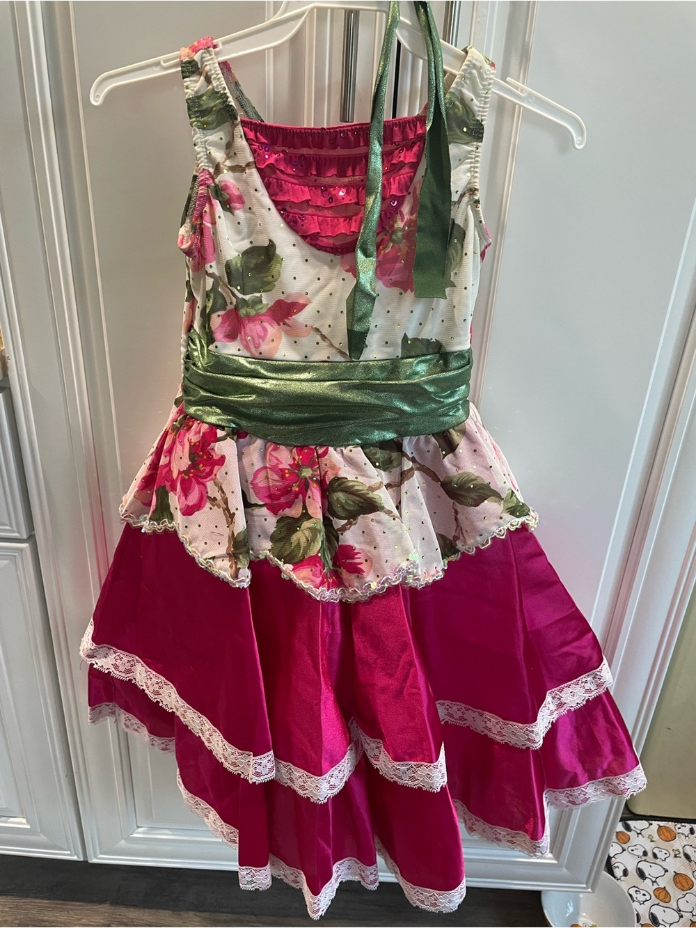 Girls Floral Pink & Green Party Costume Dress